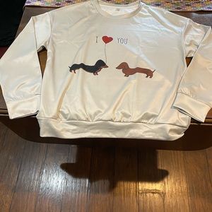 Dry, fit material, light gray sweatshirt with two weenie dogs